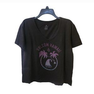 Volcom Medium Hawaii No Ka 01 Black V-Neck Top Shirt Loose Fit Oversized